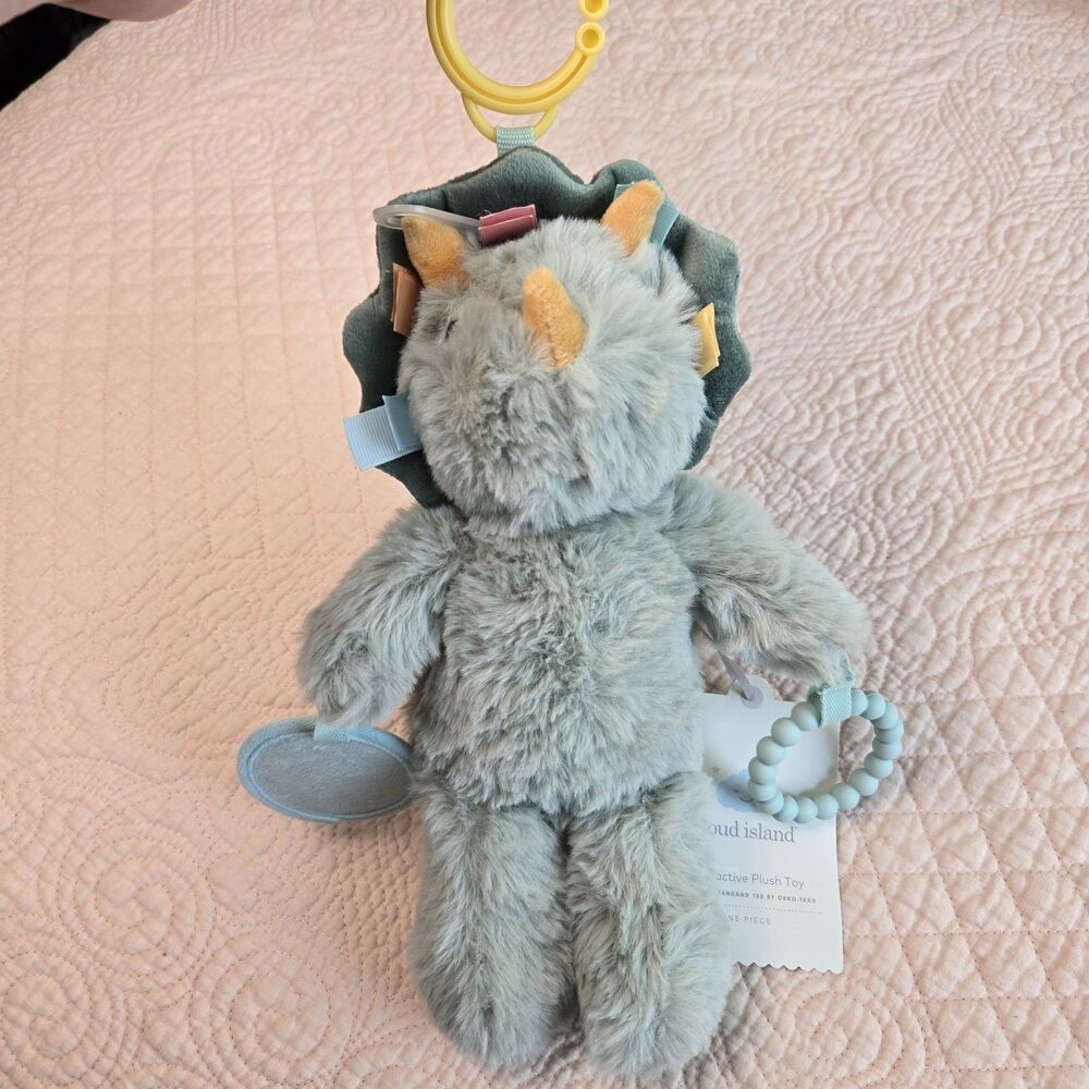 Cloud Island Green Dinosaur Interactive Plush Baby Toy Rattle Teether Mirror NWT - Picture 2 of 6